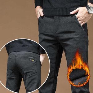 Men's Pants Winter New Fleece Casual Thick Fashion Straight Slim Warm Business office Brand Korean Men Trousers Y2302