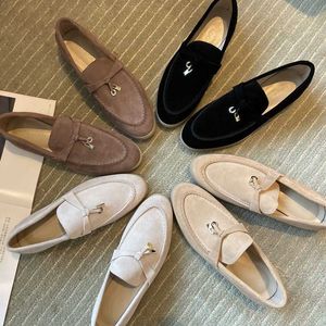 디자이너 Loropiana Shoes LP 로퍼 여성 가죽 평면 바닥 슬랙 커 레트로 싱글 신발 영국 대형 작은 페니 여성