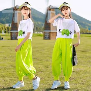 Clothing Sets Girls Suit Summer 2023 Children Tshirt Loose Pants 2pcs Outfit Set Kids Cartoon Short Sleeve Teenger Girl Clothes 6 To 14 W230210