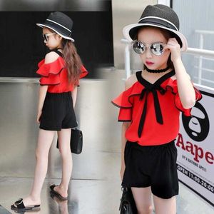 Комплекты одежды Summer Girls Stells Kids Tshirtshorts костюмы для детей с коротким рукавом детская одежда для женской одежды 4 6 8 10 11 12 лет W230210