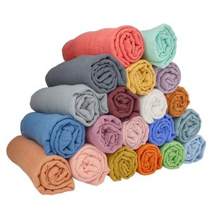 Colori solidi Baby Mussola Fasce Coperte in cotone di bambù Biancheria da letto per la scuola materna Asciugamani da bagno in fascia neonato 120x120 cm