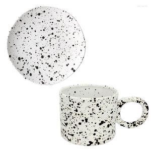 Teller Keramik Kaffee Tasse 300 ml große runde Handgriffbecher und Untertassen -Set Mode Splash Tinte Unregelmäßige Obstteller