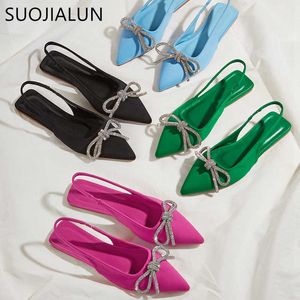 Ny Suojialun 2022 Summer Fashion Crystal Bow-Knot Women Sandal Flat Heel Point Toe Grunt Slip On Mules Dress Sandal D8fe