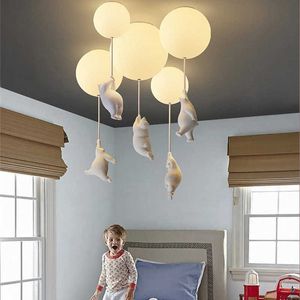 Inomhusbelysning barn tecknad lysd lampor härlig björn pendell ljus designer taklampor sovrum dekor hängande lampa 0209