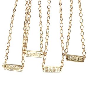 Kedjor 5st Gold Geometric Bar Pendant Simple Engraved CZ Lucky Lucky Letter Charm Necklace For Lover Giftchains