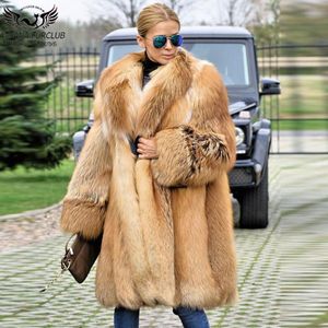 Women's Fur & Faux Luxury Women Natural Red Coat Turn-down Collar High Quality Genuine Whole Skin Real Coats Woman Overcoats
