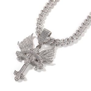 Colar de ouro do hip hop masculino Angel Wings Cross Colar Sweater Chain Charn Jewelry