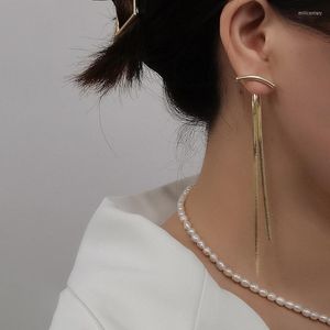 Dingle örhängen europe Long Tassel Drop Gold Color 2023 Korean Hanging Women Fashion Party Jewelry Girls Gift