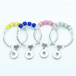 Charm Bracelets AB0054 Fashion Charming Colorful Beauty Beads Silver Color Snap Bracelet Elastic Fit 18MM Buttons Jewelry Wholesale