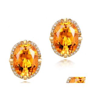 Stud Crystals Earrings Oval Cut Genuine Yellow Citrine Sier For Women Fashion Gemstone Jewelry Drop Delivery Dhfb7
