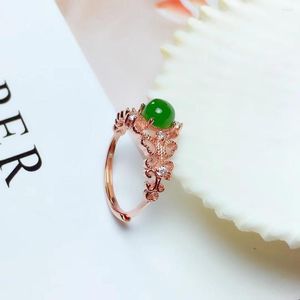 Cluster Rings Spinach Green Jade Ring For Women With Silver Jewelry Promotion