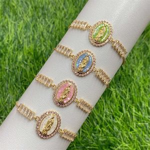 Link łańcuch owalny chips shell dziewica Mary Bracelet dla kobiet złoty łańcuch urok Bransoletka Bangle CZ cyrkonia hurtowa biżuteria Prezenty G230208