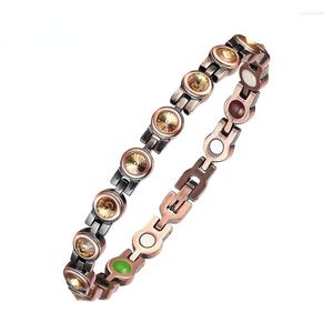 Link Bracelets Retro Bronze Zircon Magnetic Negative Ion Health Bracelet Far Infrared Anti-radiation Germanium Anti-oxidation Energy