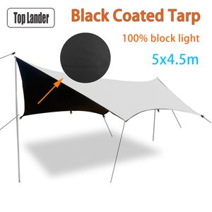 Tents and Shelters 5x4.5m Large Black Coating Tarp Waterproof Hexagonal Awning Camping Outdoor Shade Tarpaulin Tent Shelter Sunshade Flysheet 230210