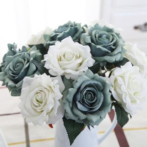 Decorative Flowers Artificial Velvet French Romantic Red Rose Wedding Bouquet DIY Arrange Table Decor Party Accessory 1pcs