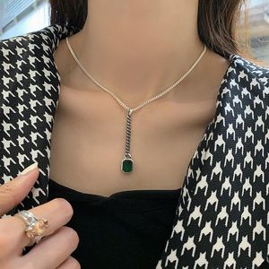 Colares pendentes Orgin Summer Summer Design exclusivo de cor verde CZ zircônia quadrada colar geométrico para mulheres jóias delicadas