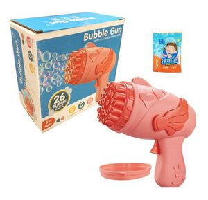 2023 Novità Giochi Bubble Gun Rocket 69 fori Bolle di sapone Forma di mitragliatrice elettrica Ventilatore automatico con giocattoli leggeri Bubble Bazooka Blower