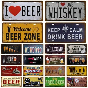 Bienvenido Cerveza Letrero de Chapa de Metal Zona de Cerveza Cerveza Fría Puerta Principal Bar Pub Café Decoración de Pared Letrero de Chapa Retro Decoración de Manualidades Placa de Coche Placas de Licencia Club Decoración de Pared 30X15CM w01