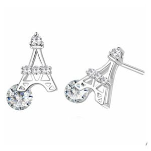 Stud Eiffel Tower Earrings With White Zircon Romantic Fashion Cute Diamond Party Gift Birthday Jewelry Sier Earring Drop Delivery Dh67R