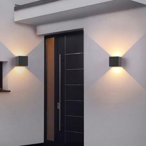 LED -vattent￤ta utomhusv￤ggslampor 12W 3000K IP65 Matt aluminium mondern verandeljus svart montering upp och ner moderna verandor tr￤dg￥rdsljus inomhus crestech168