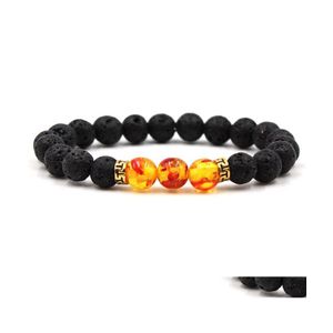 Beaded Strands Beaded Bracelets Natural Black White Stone Bead Yoga Chakra Bracelet Lava Rock Drop Delivery Jewelry Dhtak