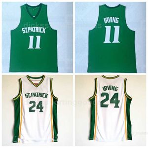 NCAA Koleji St Patrick Kyrie Irving Jersey 11 Erkek Lisesi Kyrie Irving Basketbol Formaları 24 Yeşil Takım Beyaz Nefes Alabilir Saf Pamuk Spor Hayranları