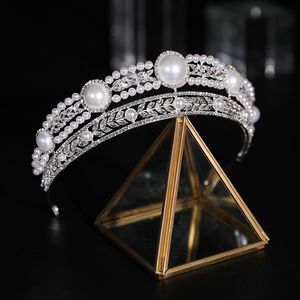 Skąpy brzeg kapelusze ślubne korona perłowa diamentowa barokowa ozdoba ślubna sukienka do włosów