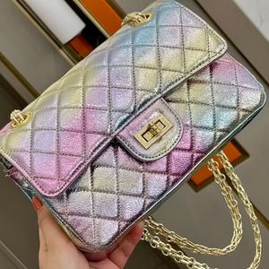 Classic Mini Flap Dyed Rainbow Gradient Metal Lambskin Bags Genuine Leather Mermaid Princess Cosmetic Case Large Capacity Outdoor Sacoche Handbags 20CM/23CM