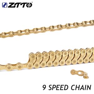 Chains ZTTO MTB Mountain Bike Road 9 Speed Chain Gold Compatible for Bicycle Parts K7 0210