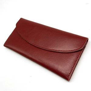 Wallets High Quality Genuine Leather Wallet Women Long Money Bag Purse Oil Wax Slim Ladies Portefeuille Femme