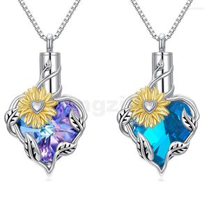 Pendant Necklaces Crystal Flowers Cremation Ash Urn Heart Sunflower Lotus Pendants Necklace Metal Women Men Can Open Jewelry Gifts