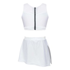 Roupas conjuntos de roupas para meninas tênis de tênis de terno de roupa esportiva mangas esportes de malha frontal colheita de zíper da saia superior conjuntos de ginástica de ginástica infantil W230210
