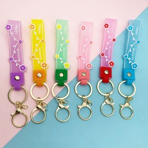 Bag Lanyard Keychains Rings Soft PVC Jelly Happy Moment Letter Flower Keyrings Gift Diy Key Kedjor för Pendant Charms Kvinnliga smycken Tillbehör Bilnycklar Holder Holder