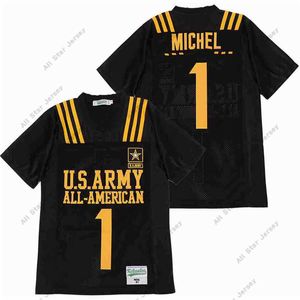 American College Football Wear Uomo US Army Football 1 Maglia Michel Moive Militare All American Team Away Nero Casa Puro cotone Traspirante Tutto cucito Alta qualità