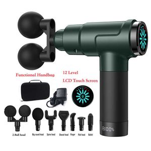 Cabeças duplas profissionais de alta frequência Massagem LCD Touch Gun Electric Fascial com moldagem de fitness de fitness para bolsa Relax 0209