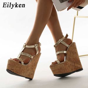 Hög hälomslag Super Eilyeken Gladiator Wedges Platform Ladies Sandaler Fashion Summer Buckle Dress Women Shoes T