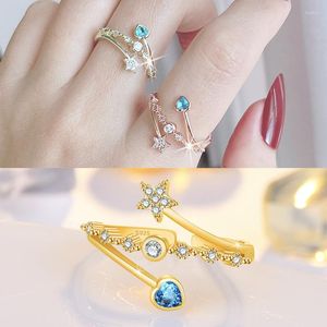 Klusterringar mode glänsande zirkon älskar pentagram ring för kvinnor ljus lyx elegant justerbar öppen finger bröllop fest smycken gåvor