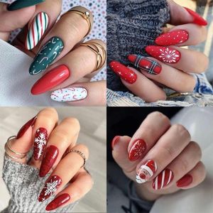 False Nails 24pcs Press On Red Full Cover Long Coffin Christmas Santa Claus Snowflake Fake