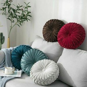 Kudde 13 Est Home Textile Velvet Pleated Round Solid Color Pouf Throw Soft