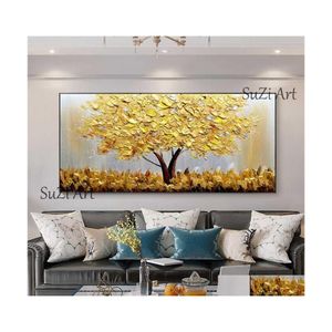 Gemälde 100 handgemachte große goldene Geldbaummalerei moderne Landschaft Öl auf Leinwand Wandkunst Bild für Home Office Decor 210927 Dhoiu