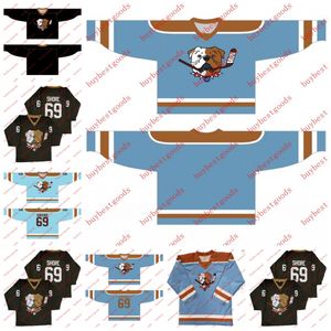 Custom 69 Shoresy Sudbery Blueberry Letterkenny Hockey Jersey Nero blu qualsiasi numero qualsiasi numero di nome cucito