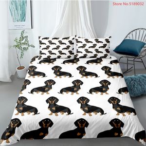 Sängkläder set Dachshund täcke omslag 2 3 -stycken söta hundar barn set 3D -tryck spridning av tecknad kviltkudde hemuppsättning 230210