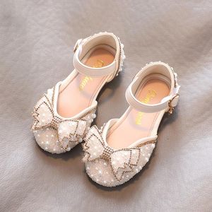 Flat Shoes Baby Girls Baotou Breathable Pearl Sandals Korean Kids Fashion Diamond Toddler Bow Sweet Princess Children Party