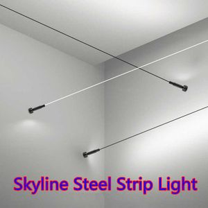 Lamps Skyline Linear Wall Lamp Strip Family Decoration Black White Steel Villa Aisle Bar Diy Length LED Light Cutting Slim SconceHKD230701