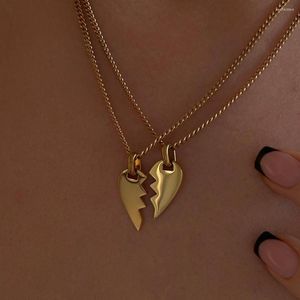 Chains Fashion Punk 2Pcs Broken Heart Pendant Necklace For Couples Women Men Lovers Gifts Stainless Steel Necklaces Valentines Gift