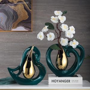 Vaser Creative Heart Shaped Ceramic Golden Drop Flower Arrangement Hollow Porcelain Vase Insert Modern Home Decorvases