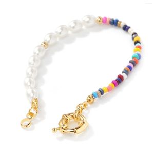 Strand Renya Trendy Half Irregular Pearl Seed Beads Bracelet Metal Rudder Closed Bangle For Women Girls Bohemia Jewelry