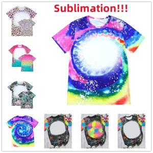 Party Leopard Print Sublimation Bleached Shirts Heat Transfer Blank Bleach Shirt Bleached Polyester T-Shirts US Men Women Supplies