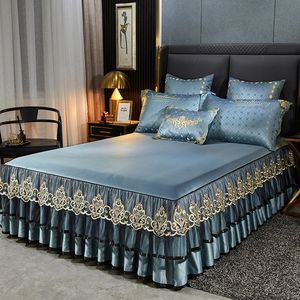 Bed Skirt Bed Skirt Luxury Embroidery Bed Spreads Home Bedding Decoration Skirt Rayon Mat Euro Bed Linen Foldable for Queen King Size Bed 230210