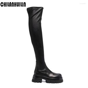 Boots Brand Women Over the Knee High Leather Mouning Slim Thigh Black Autumn Winter Winter Shoes